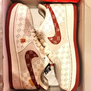 Nike Air Force One White and Red Sneakers Size 10.5